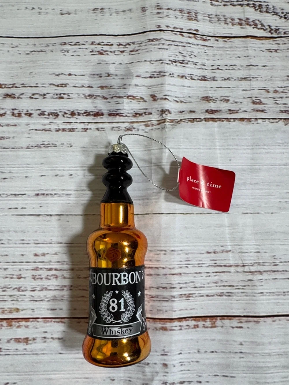 Bourbon 81 Whiskey Bottle Ornament - Amber & Black
